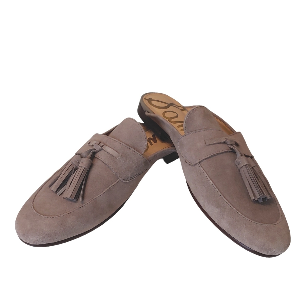 Sam Edelman Paris women suede leather gray slip on tasseled mule sandal size 9.5